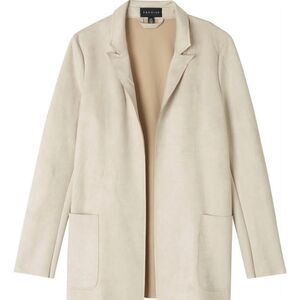 Premise Women's Beige faux leather Soft Stretch Blazer Jacket size L Lagenlook